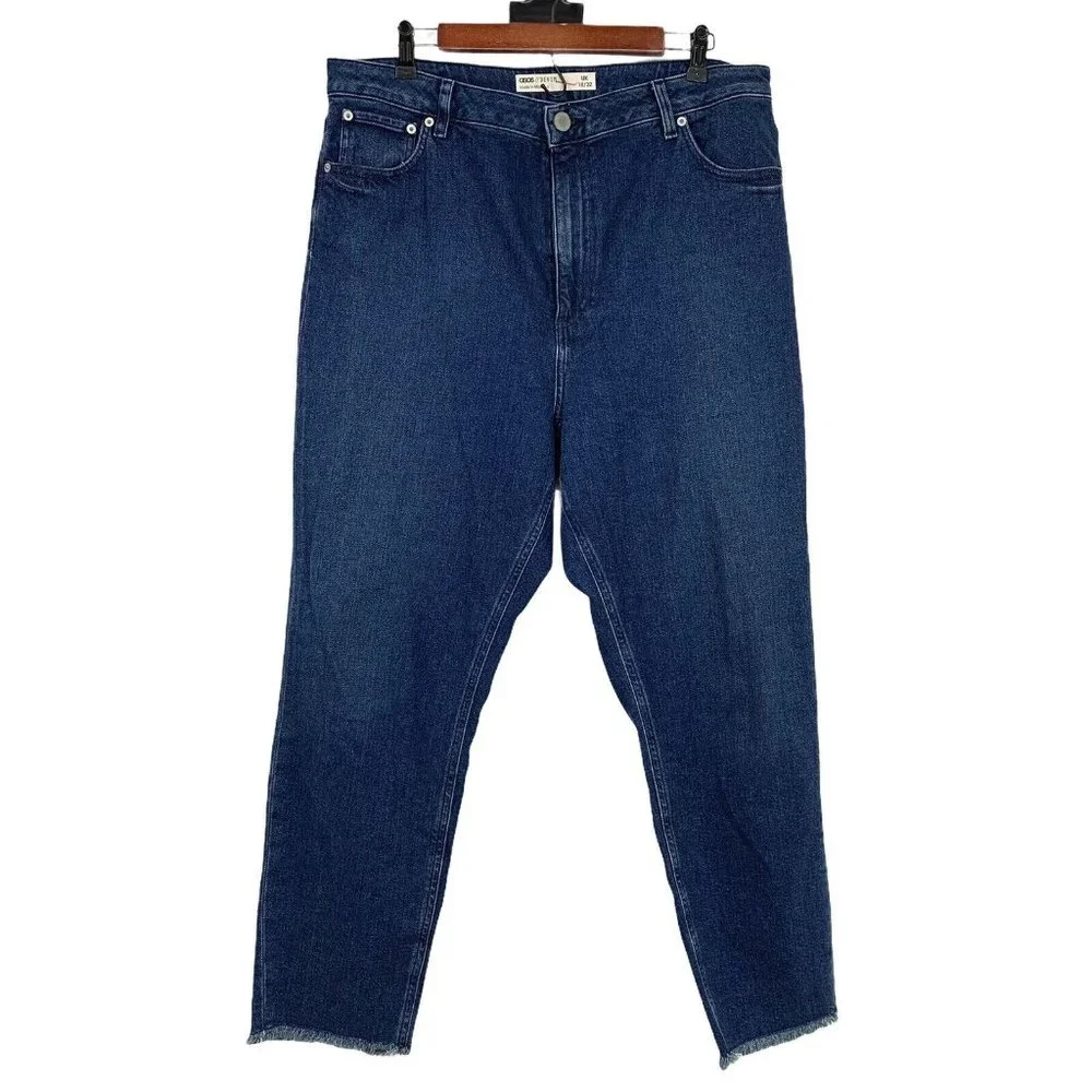 ASOS Mom Jeans Blue Denim Farleigh High Rise Slim Fray Hem